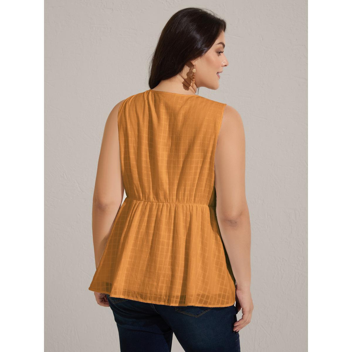 Plus Size Pure Cotton Jacquard Embroidered Tank Top Women LightBlue Texture Square Neck Vacation Tank Tops Camis BloomChic 28/5X Product Image