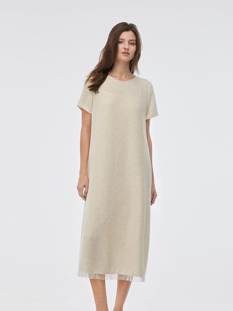 Tweed Sequins Fringed Edge Women Maxi Dress With Slip Dress Product Image