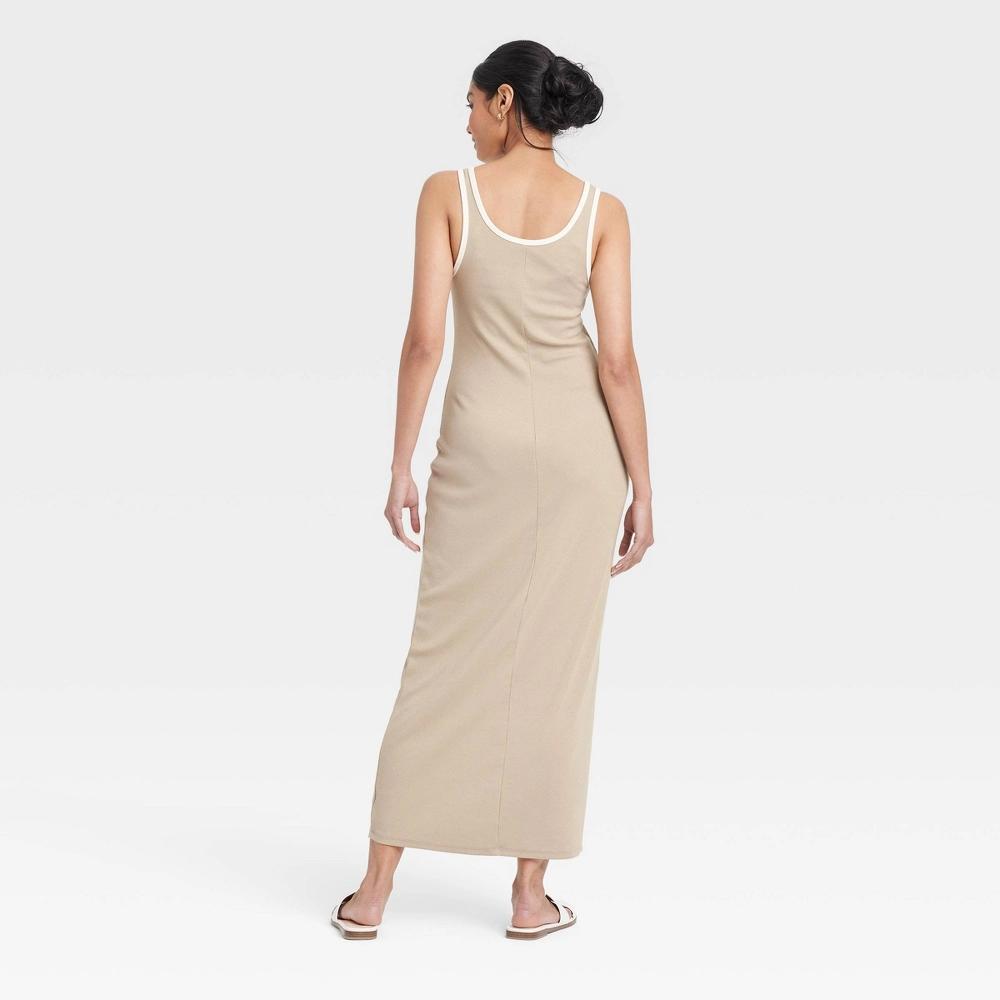 Women's Knit Midi Tank Dress - A New Day™ Tan/White M Product Image