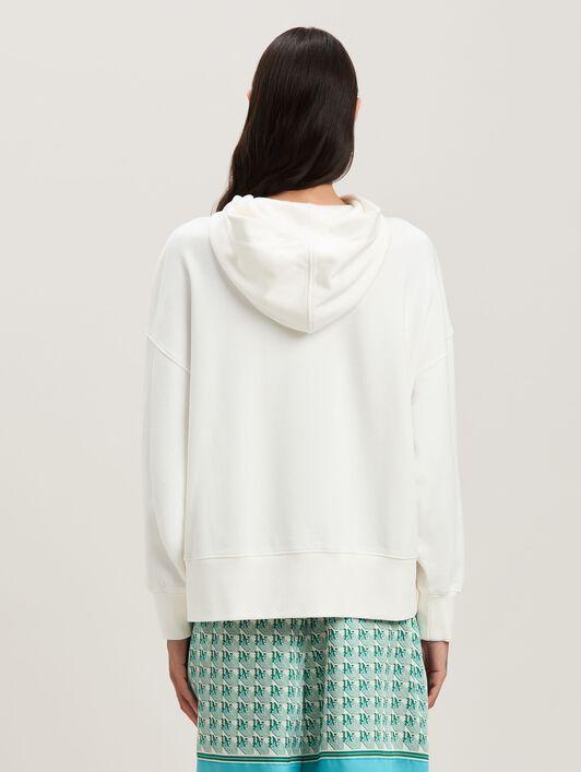 RHINESTONE CURVED LOGO HOODY OFF WHITE - Product Image