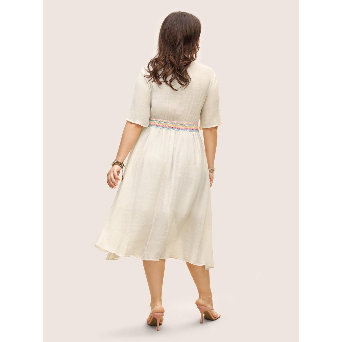 Plus Size V Neck Tassel Trim Mesh Midi Dress Originalwhite Women Resort V-neck Half Sleeve Curvy BloomChic 10/M Product Image