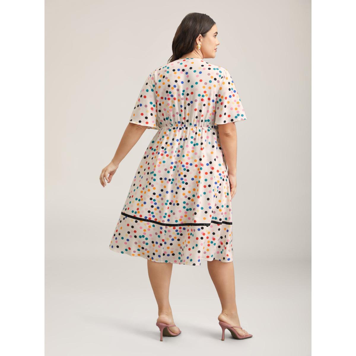 Plus Size Multi-Color Polka Dots Lined Tiered Midi Dress Originalwhite Women Elegant Gathered Overlap Collar Half Sleeve Curvy BloomChic 30/6X Product Image