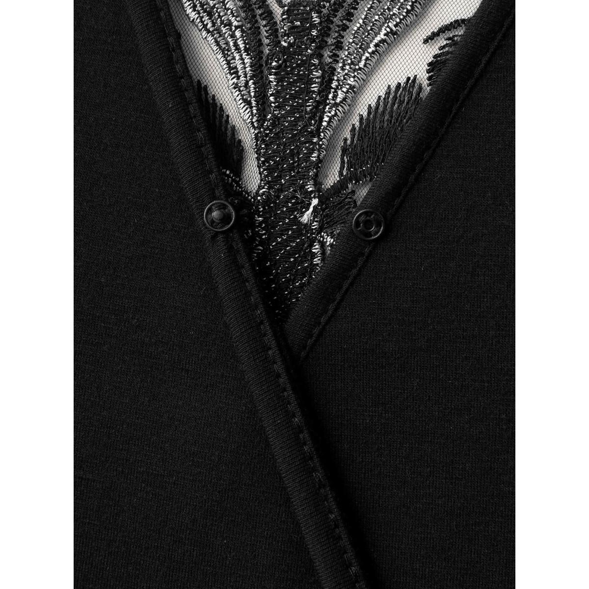 Plus Size Black Supersoft Butterfly Backless Stretchy Wide-Leg Jumpsuit Women Cap Sleeve Overlap Collar Everyday-Casual Loose Jumpsuits BloomChic 12/L Product Image