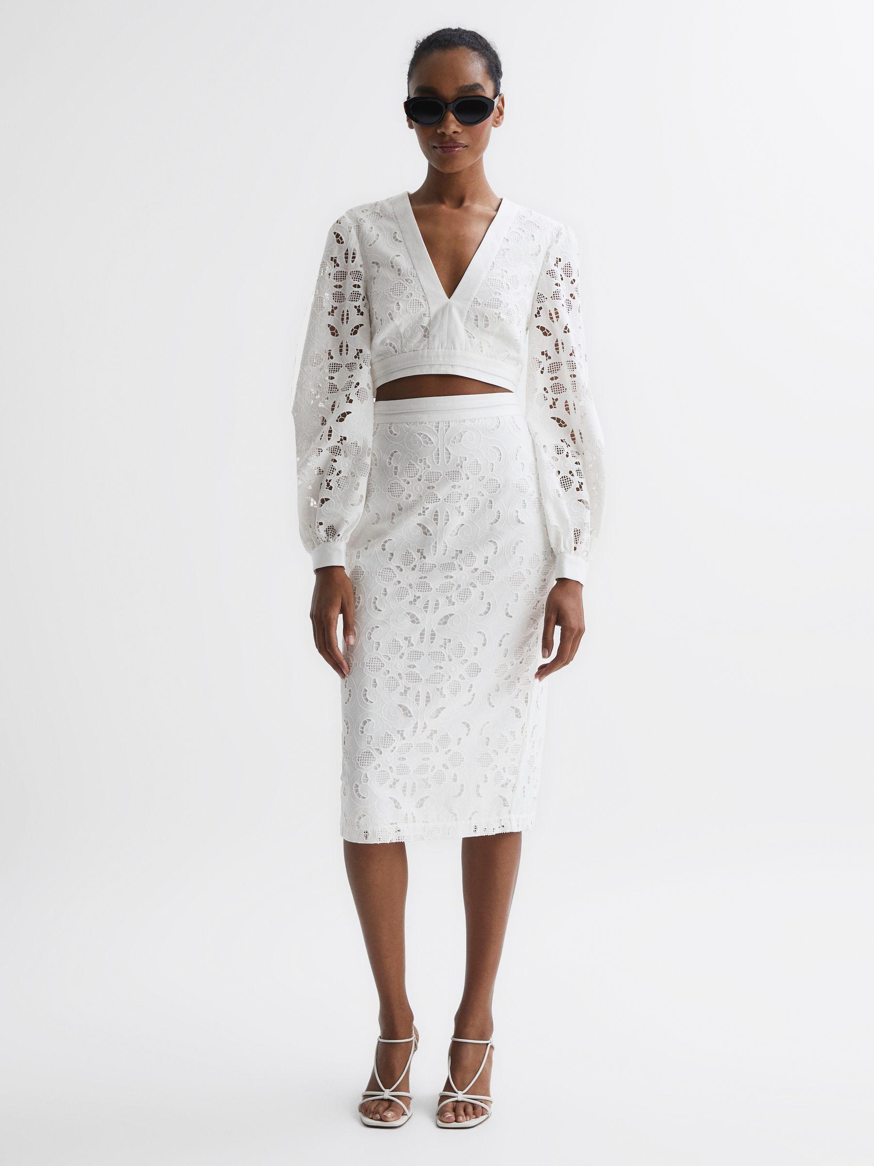 Lace Co-ord Pencil Skirt in White Product Image
