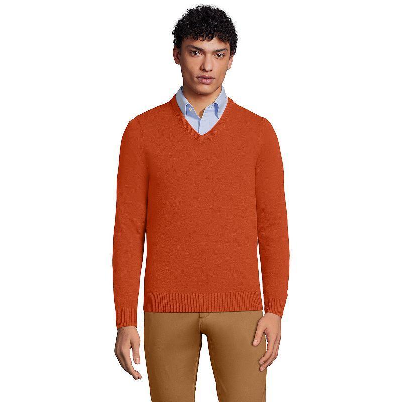Men's Lands' End Fine-Gauge Cashmere V-neck Sweater, Size: Large, Light Gray Grey Product Image