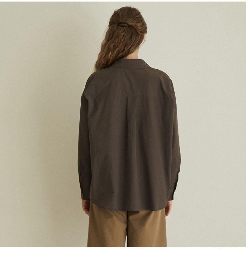 Long Sleeve Collared Plain Button Up Oversized Shirt Product Image