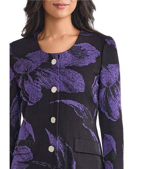 MISOOK Floral Jacquard Scoop Neck Long Sleeve Jacket Product Image
