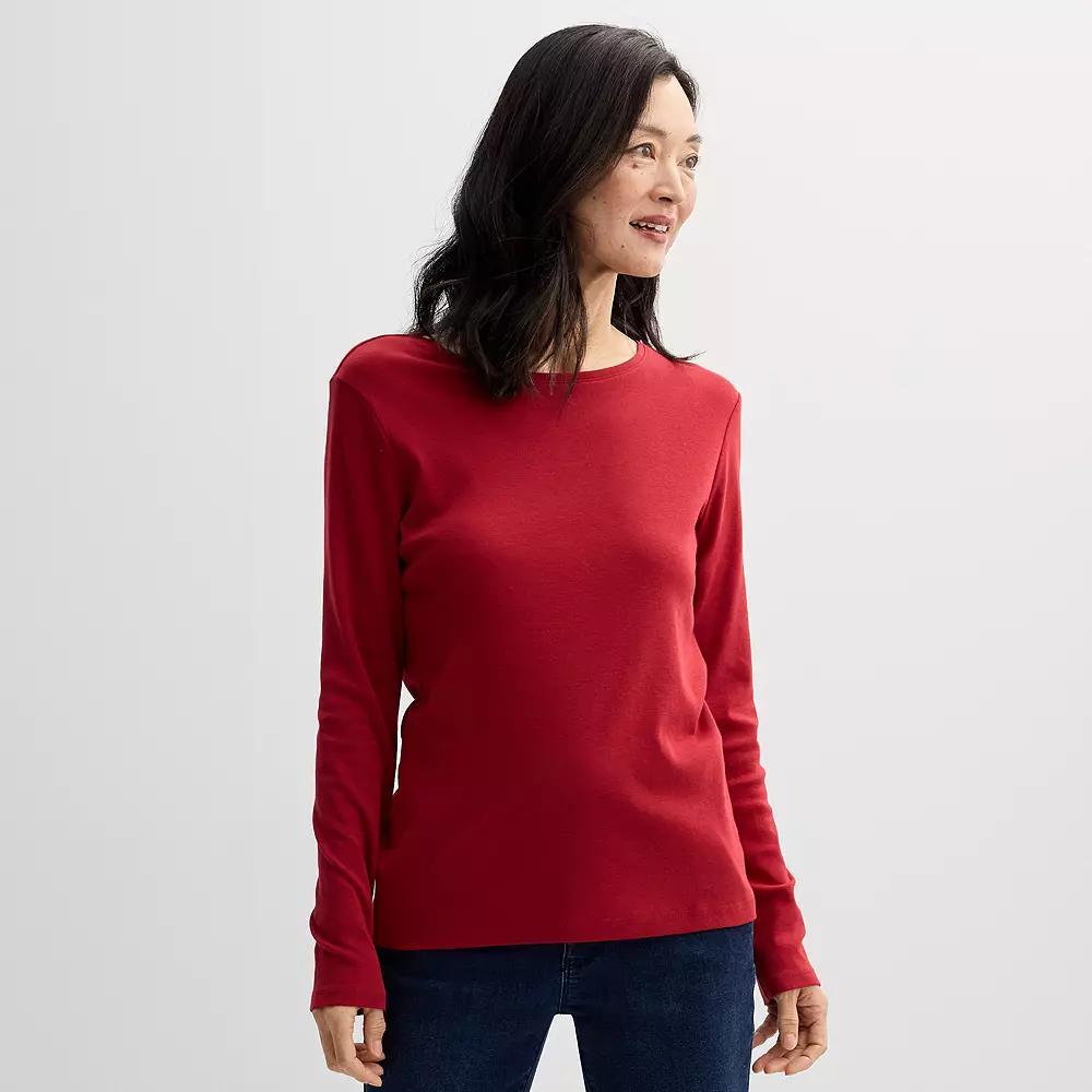 Women's Croft & Barrow® Essential Long-Sleeve Crewneck Tee, Size: Large, Red Product Image