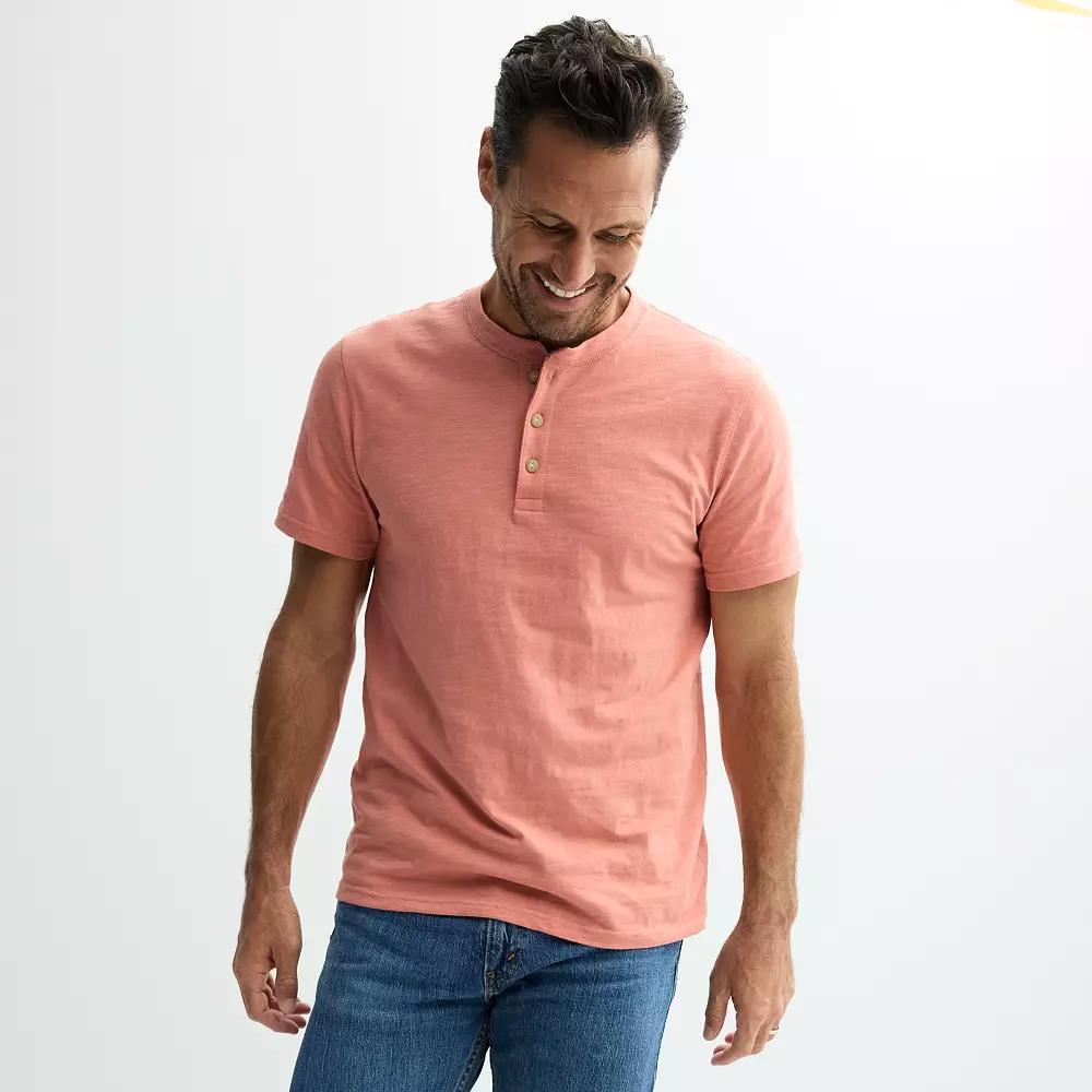 Men's Sonoma Goods For Life® Essential Short Sleeve Henley T-Shirt, Size: XXL, Pink Product Image