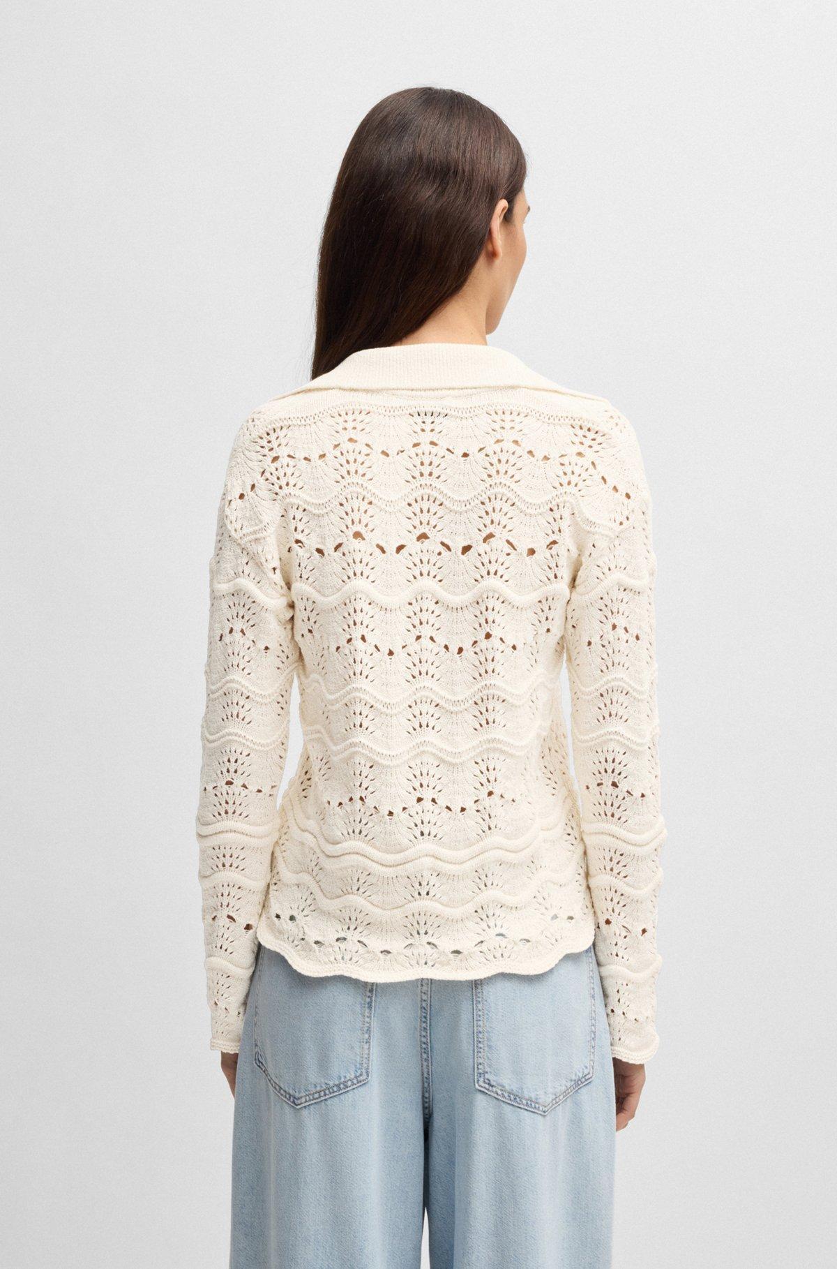 BOSS - Johnny-collar sweater with open-knit structure - White Product Image