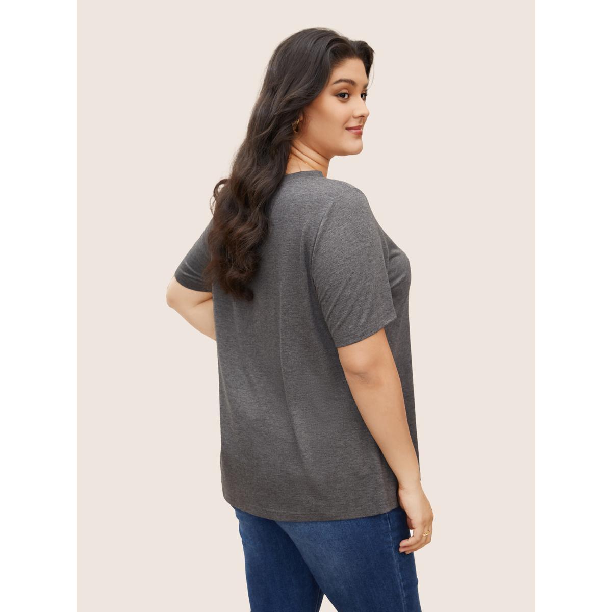 Plus Size City Print Heather Crew Neck T-shirt Gray Women Elegant Contrast Area Everyday T-shirts BloomChic 30/6X Product Image