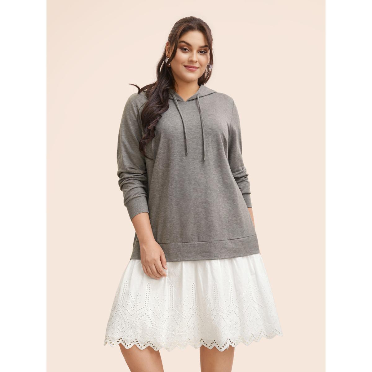 Plus Size Contrast Patchwork Hooded Sweatshirt Dress Mediumgray Women Casual Contrast Hooded Long Sleeve Curvy BloomChic 26/4X Product Image