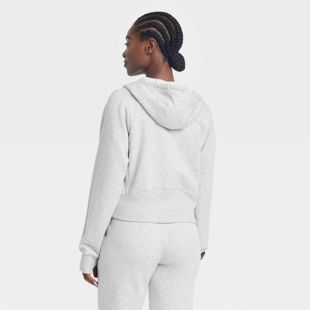 Women's Fleece Full Zip Hooded Sweatshirt - All In Motion™ Heathered XS: Relaxed Fit, Seam Pocket, Thumbholes Product Image