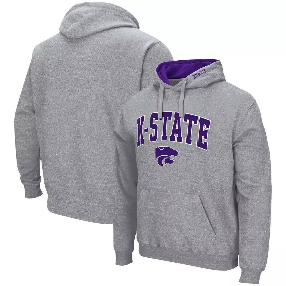 Men's Colosseum Heathered Gray Kansas State Wildcats Arch & Logo 3.0 Pullover Hoodie, Size: XL, Grey Product Image