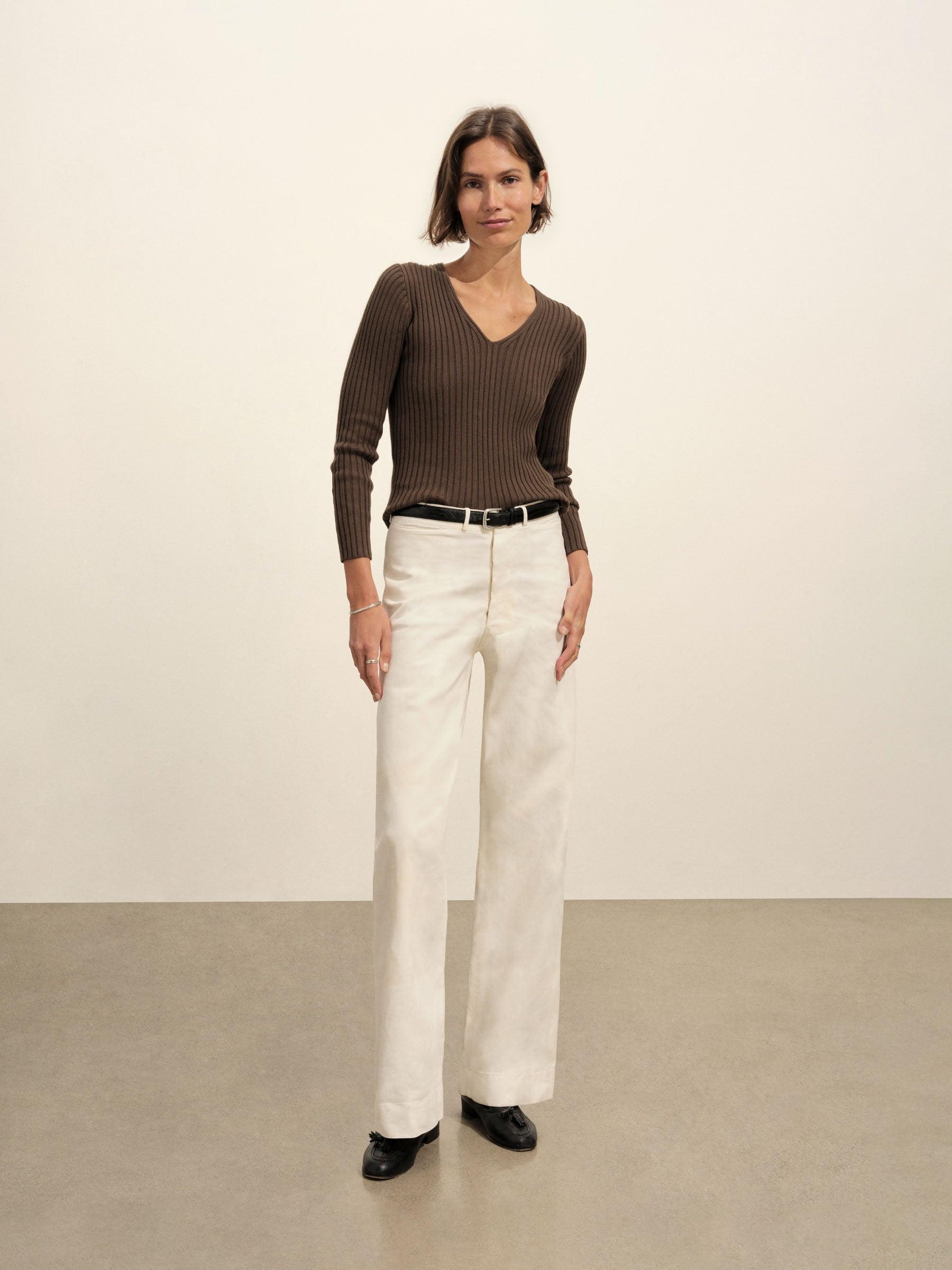 Burnt Chestnut Fluted Rib V-Neck Long Sleeve Product Image