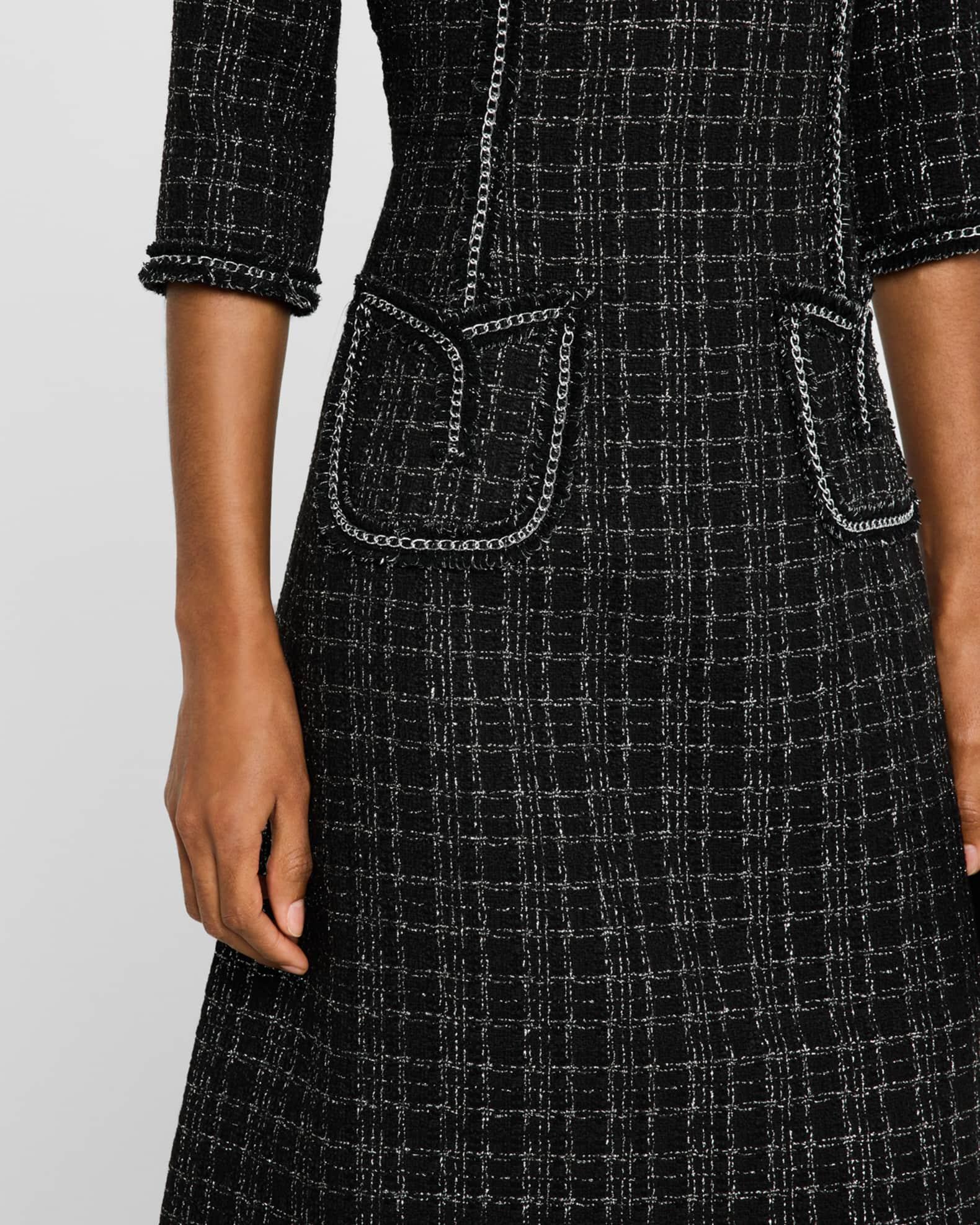 Chain-Trim Metallic Plaid Boucle Dress Product Image