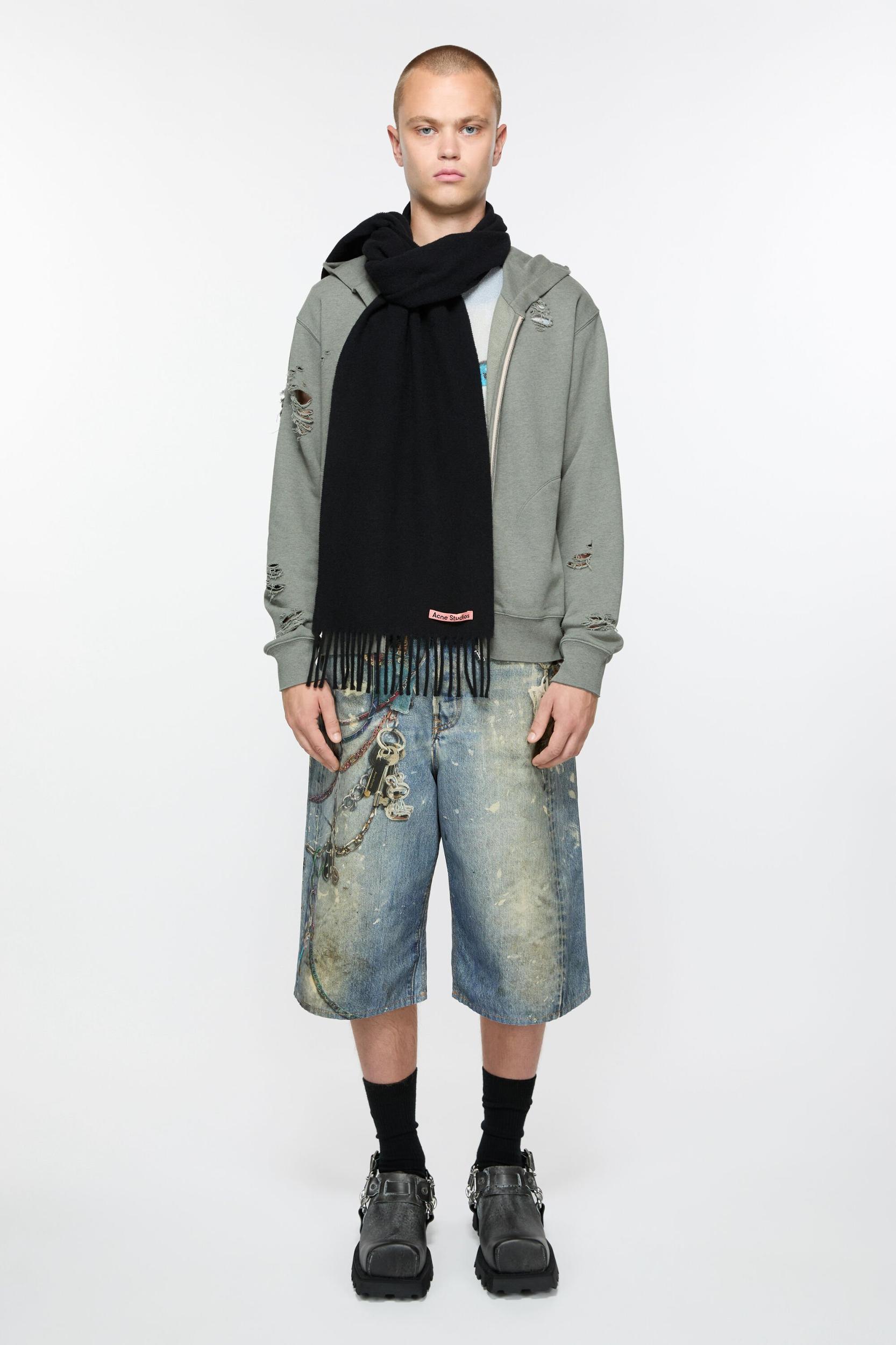 Fringe wool scarf - skinny Product Image