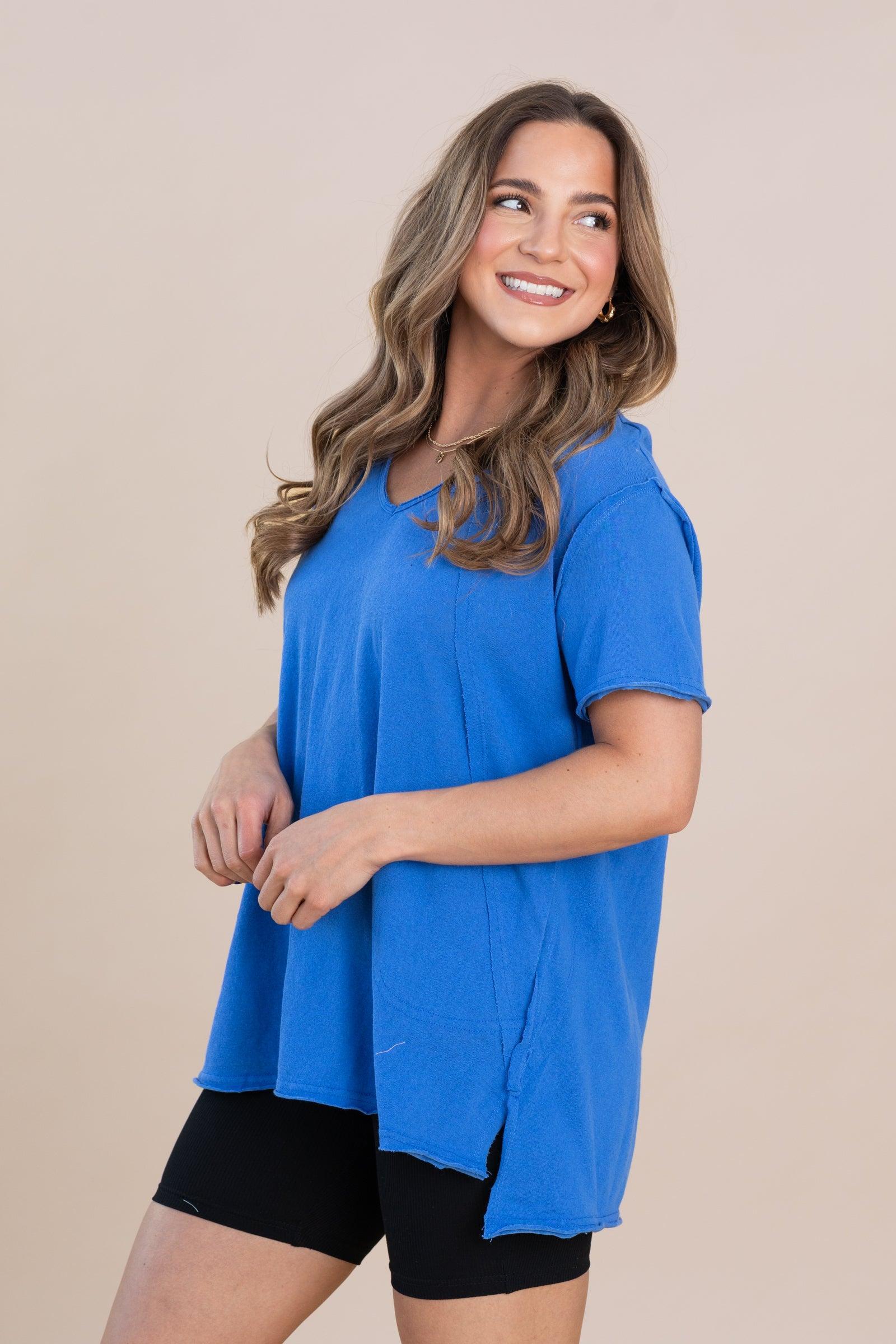 Oversized V-Neck Pocket Short Sleeve Knit Top Product Image