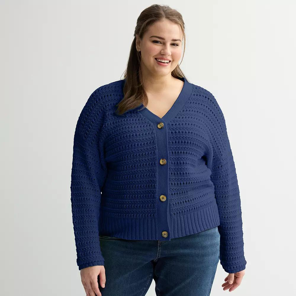 Plus Size Sonoma Goods For Life Open Stitch Knit Cardigan, Womens Product Image