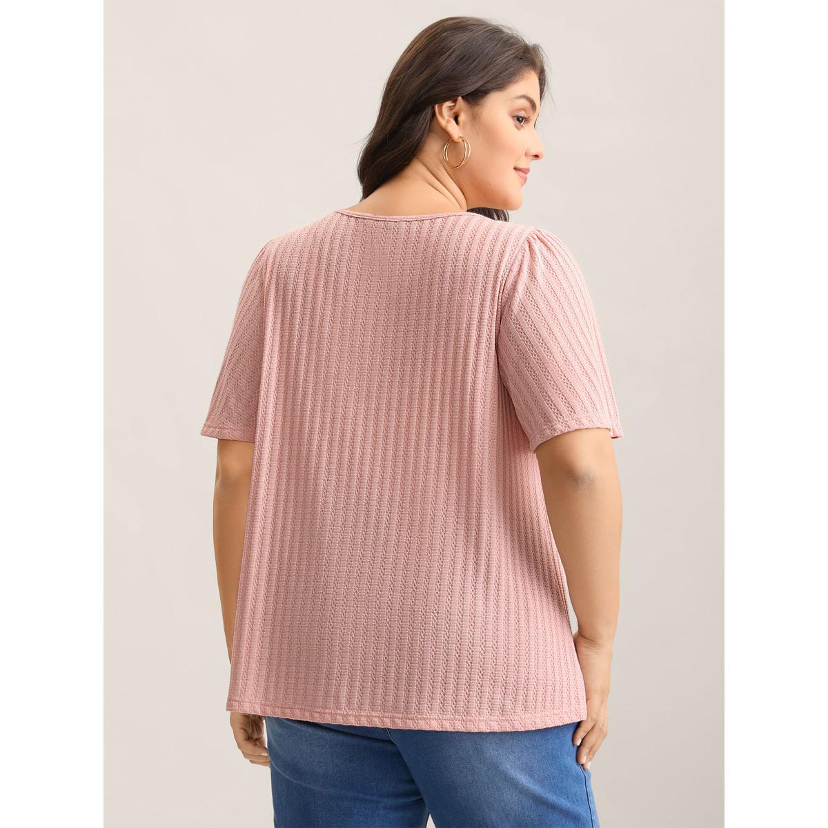 Plus Size Waffle Lotus Leaf Sleeve Flowy T-Shirt Nudepink Women Texture V-neck Loose Everyday-Casual T-shirts BloomChic 18-20/2X Product Image