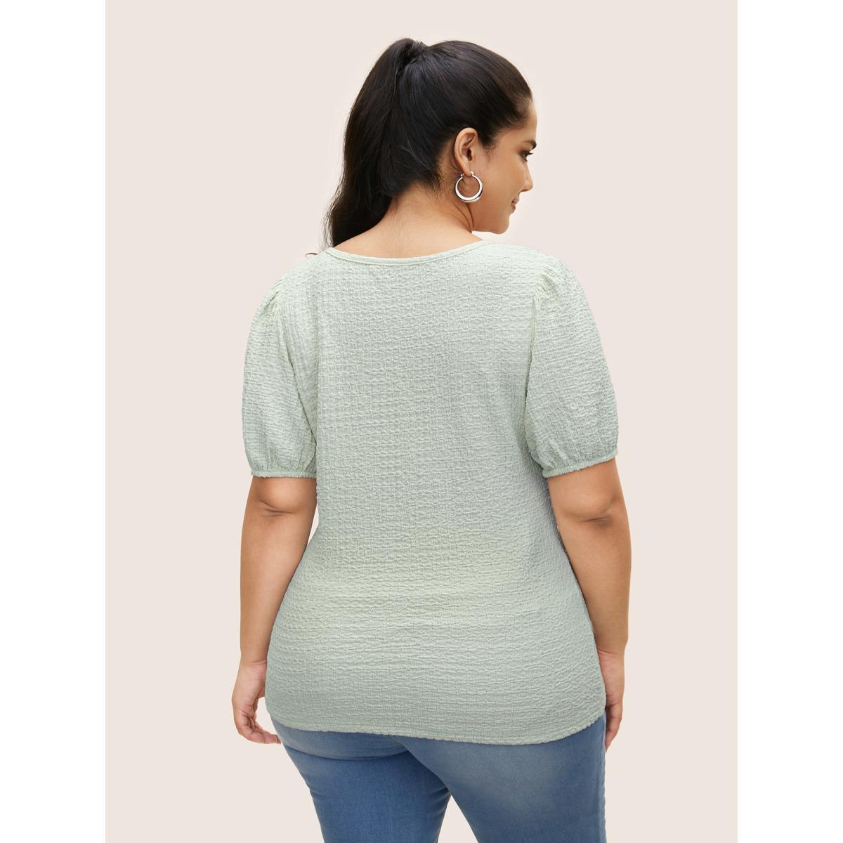 Plus Size U Neck Plain Textured Puff Sleeve T-shirt Palemauve Women Casual Texture U-neck Everyday T-shirts BloomChic 18-20/2X Product Image