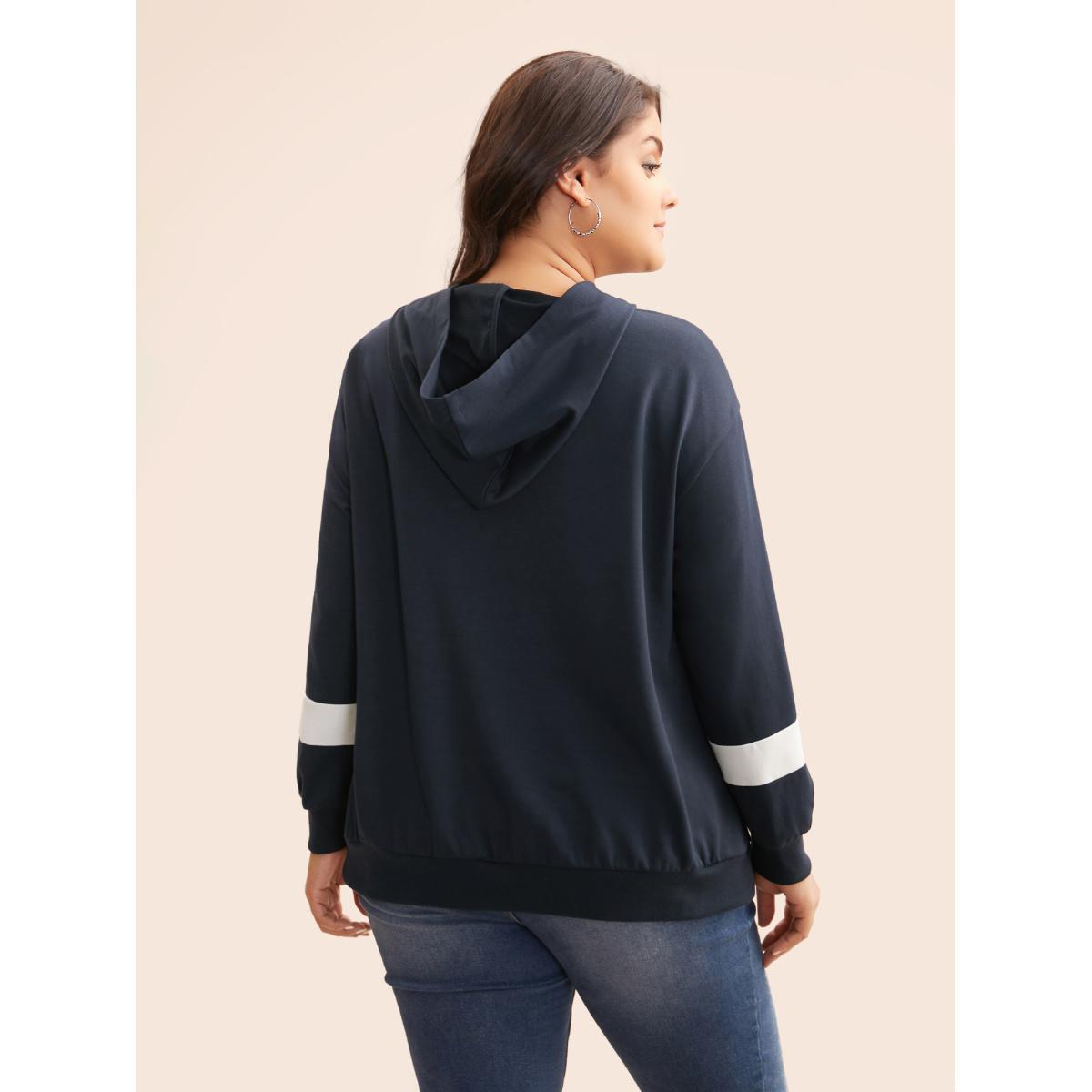Plus Size Contrast Patchwork Hooded Sweatshirt Women Midnight Casual Contrast Hooded Everyday Sweatshirts BloomChic 14-16/1X Product Image