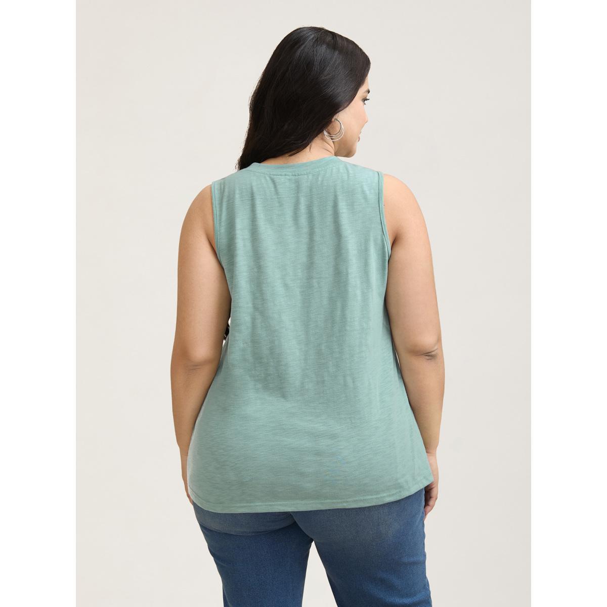 Plus Size Bamboo Cotton Stretchy Button Vest Women Greenbean Casual Slit V-neck Everyday Tank Tops Camis BloomChic 28/5X Product Image