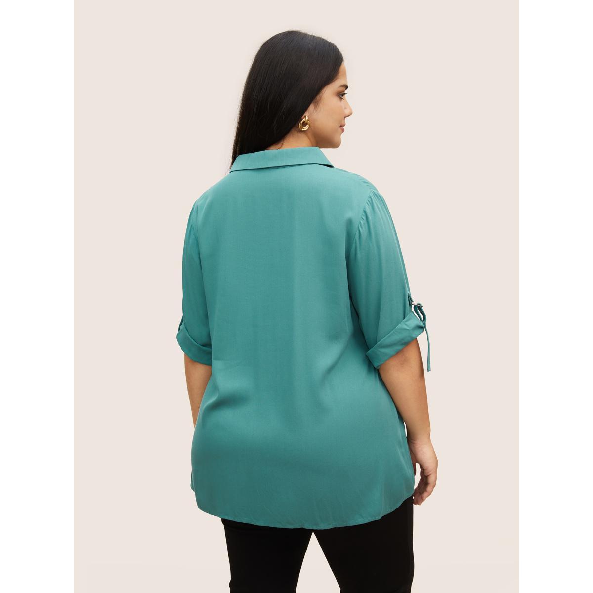 Plus Size Emerald Rayon Shirt Collar Button Cuff Sleeve Blouse Women Work From Home Elbow-length sleeve Shirt collar Work Blouses BloomChic 18-20/2X Product Image