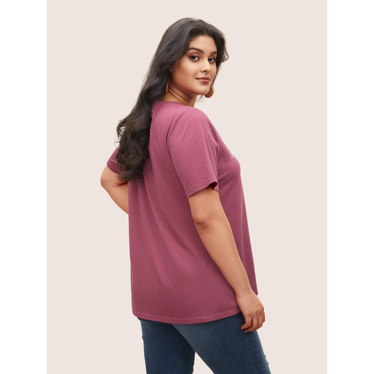 Plus Size Plain Lemon Print Crew Neck T-shirt DustyPink Women Resort Fruit Vacation T-shirts BloomChic 28/5X Product Image