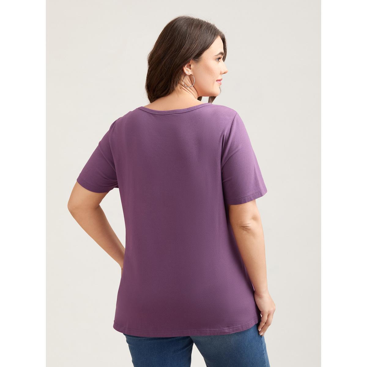 Plus Size Cotton Flirty Cutout Curvy T-Shirt Mauve Women Casual Cut-Out Round Neck Everyday T-shirts BloomChic 22-24/3X Product Image