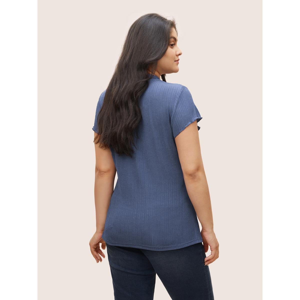 Plus Size Plain Textured Mock Neck Skinny T-shirt Stone Women Work From Home Non Plain Mock Neck Work T-shirts BloomChic 14-16/1X Product Image