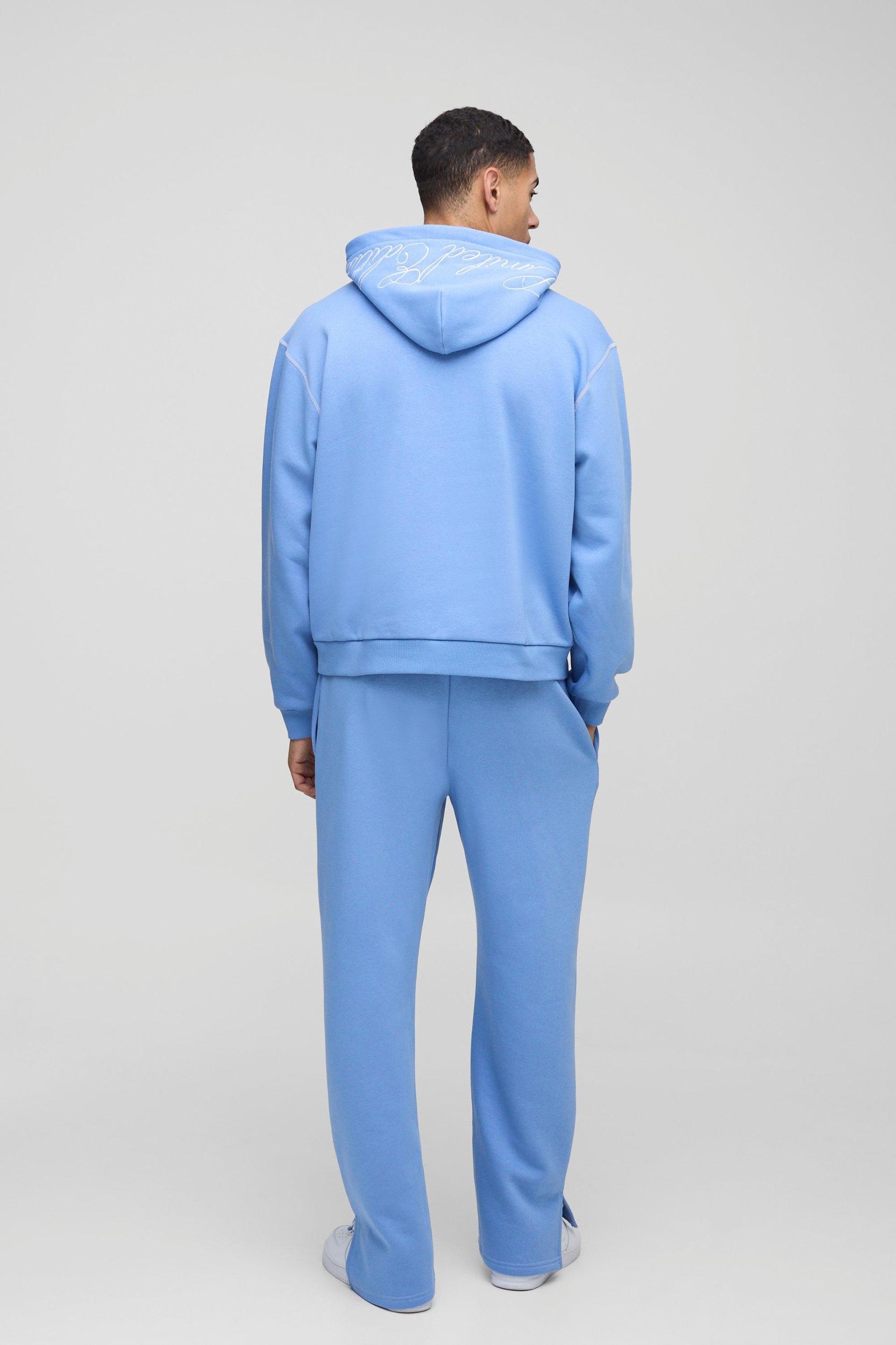 Oversized Boxy Twill Applique Contrast Stitch Hooded Tracksuit | boohooMAN USA Product Image