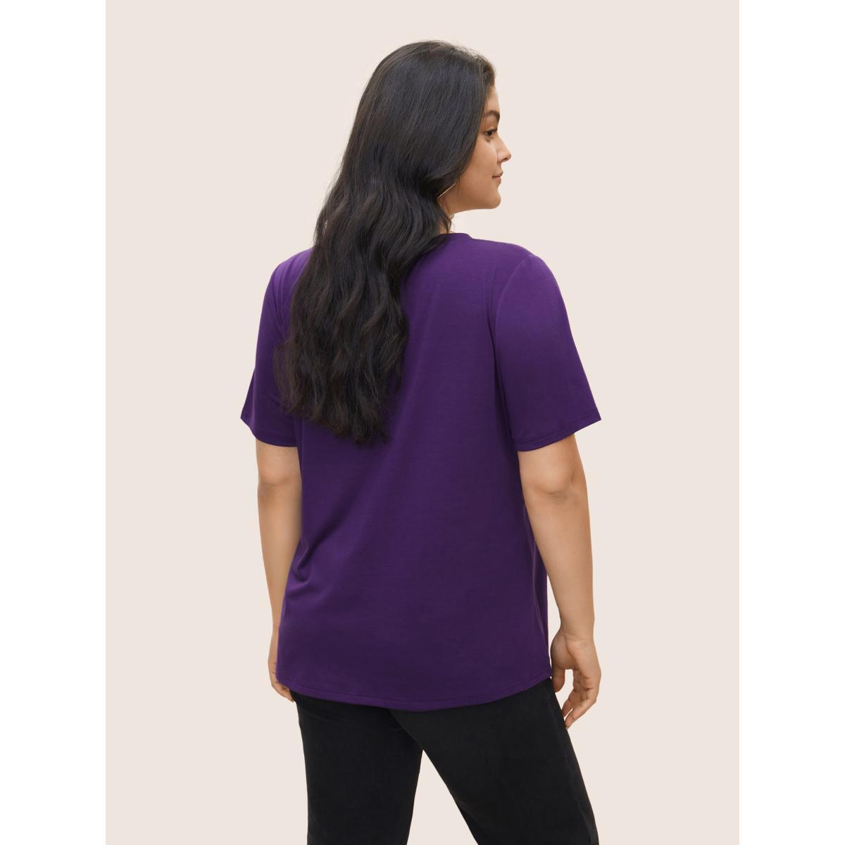 Plus Size Butterfly & Moon Print Round Neck T-shirt Eggplant Women Casual Non Star and moon Everyday T-shirts BloomChic 10/M Product Image