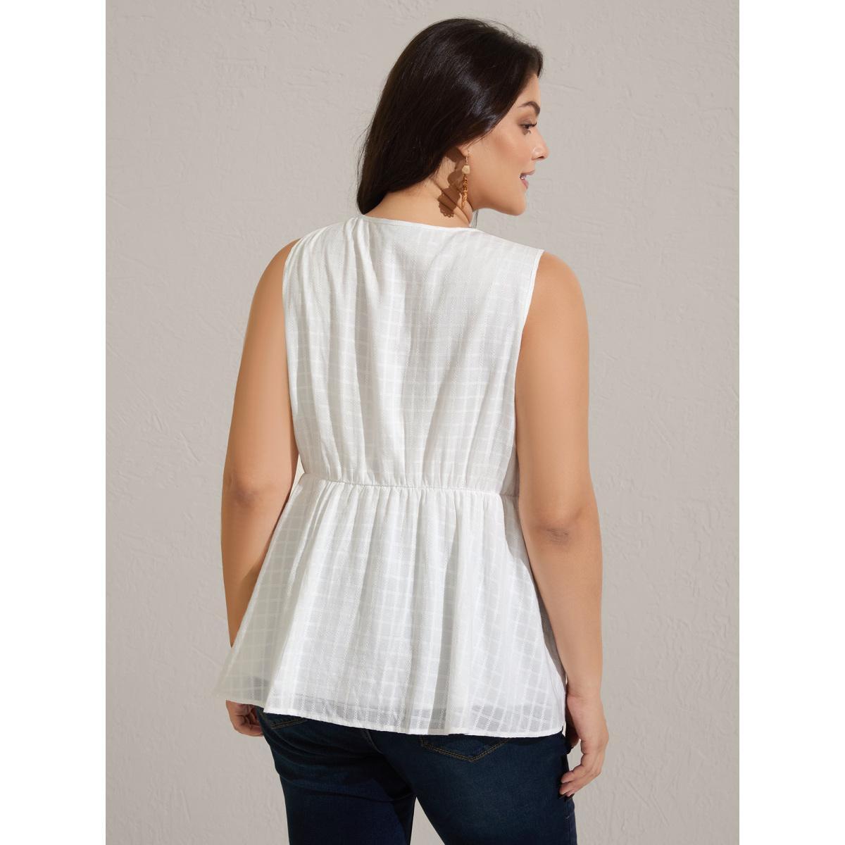 Plus Size Pure Cotton Jacquard Embroidered Tank Top Women WhiteSmoke Texture Square Neck Vacation Tank Tops Camis BloomChic 30/6X Product Image