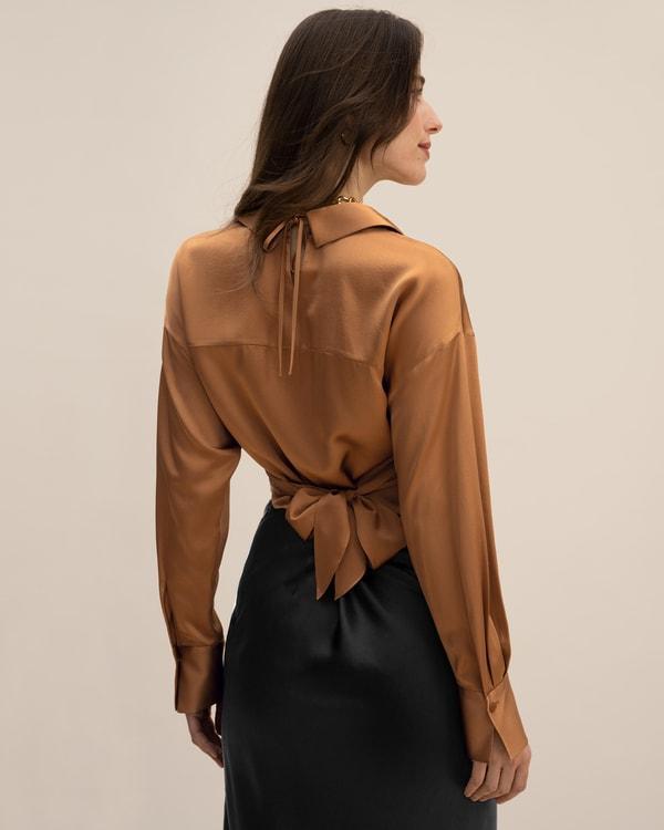 Wrapover Cropped Shirt Product Image