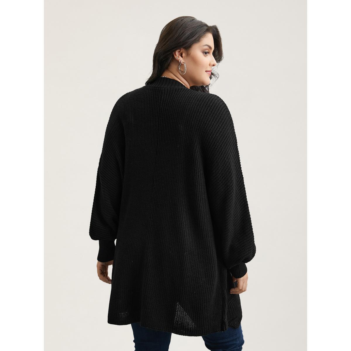 Plus Size Textured Cut-Out Open-Front Cardigan Black Women Casual Loose Long Sleeve Everyday Cardigans BloomChic 28/5X Product Image