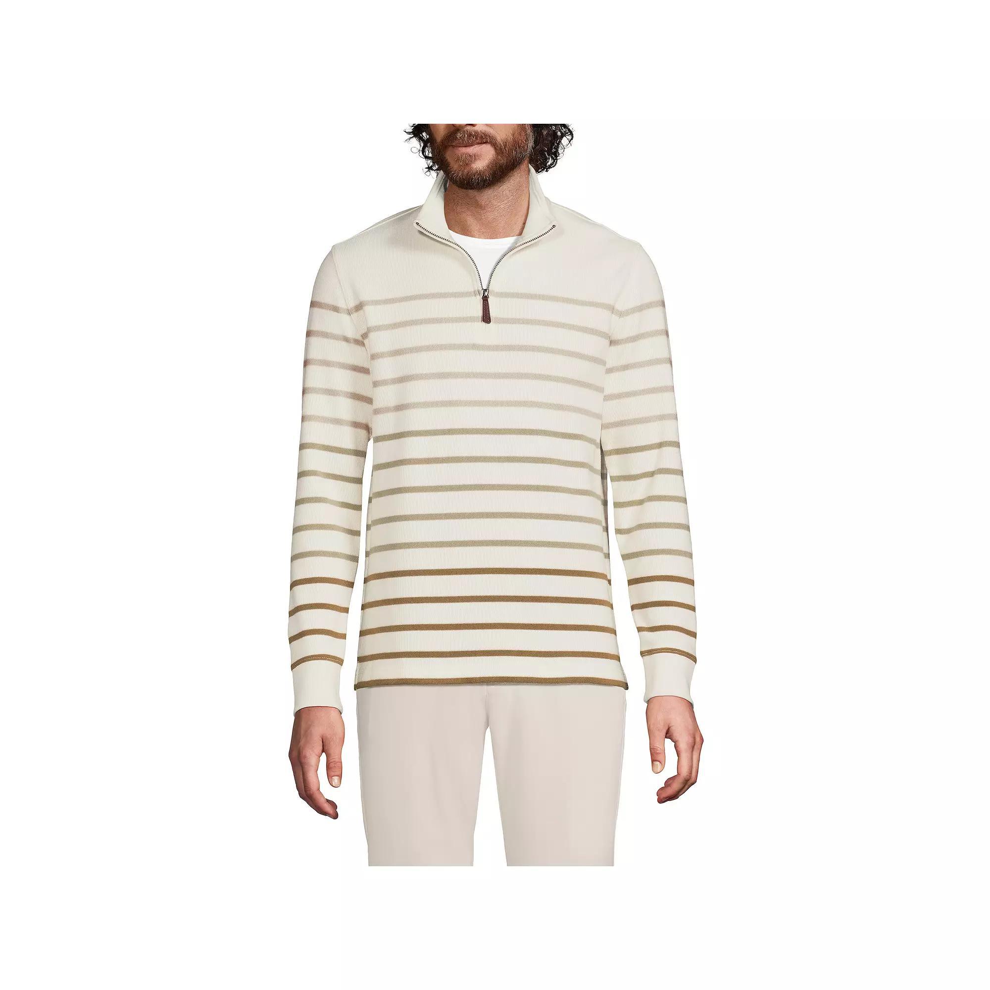 Men's Lands' End Bedford Rib Casual Quarter-Zip Sweater, Size: Large, Ivory Ombre Stripe Product Image