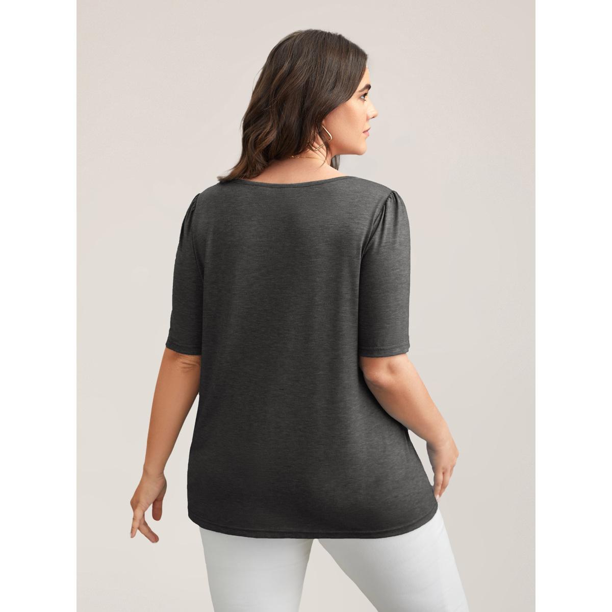 Plus Size Seamed Round Neck Fitted T-Shirt DarkGray Women Casual Tucked seam Round Neck Everyday T-shirts BloomChic 28/5X Product Image