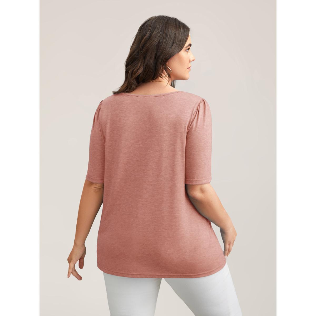 Plus Size Seamed Round Neck Fitted T-Shirt Nudepink Women Casual Tucked seam Round Neck Everyday T-shirts BloomChic 30/6X Product Image