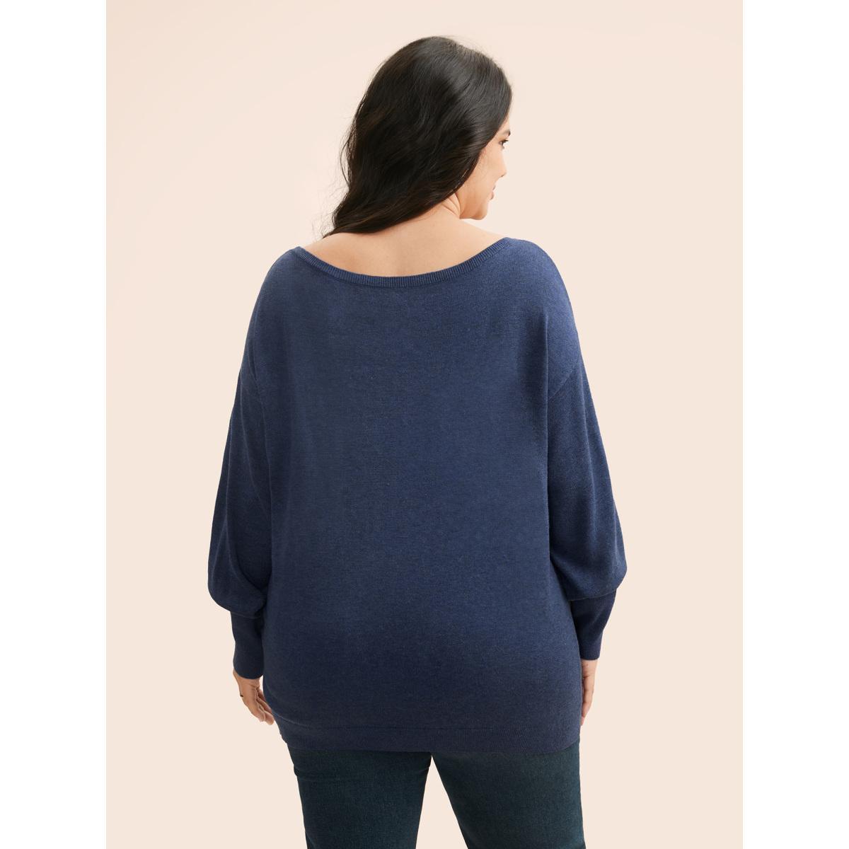 Plus Size Supersoft Essentials USA Boat Neck Pullover Indigo Women Casual Loose Long Sleeve Boat Neck Everyday Pullovers BloomChic 28/5X Product Image