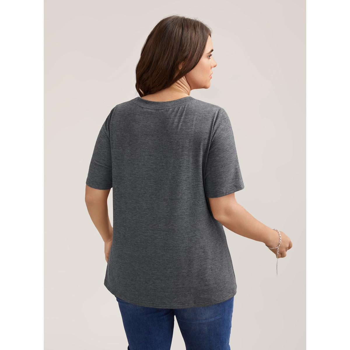 Plus Size Positive Vibes Print Crew Neck T-Shirt DimGray Women Casual Non Butterfly Round Neck Everyday T-shirts BloomChic 10/M Product Image