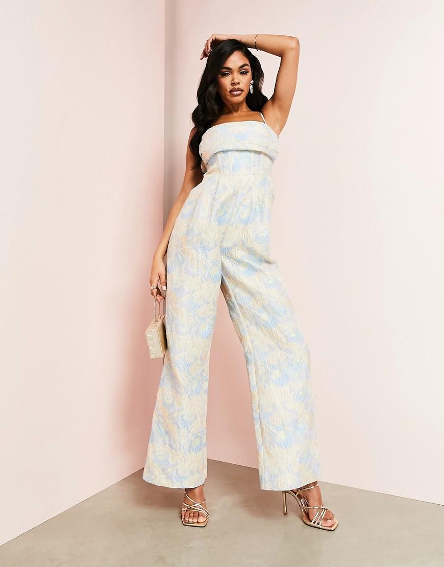 ASOS LUXE jacquard wide leg jumpsuit Product Image