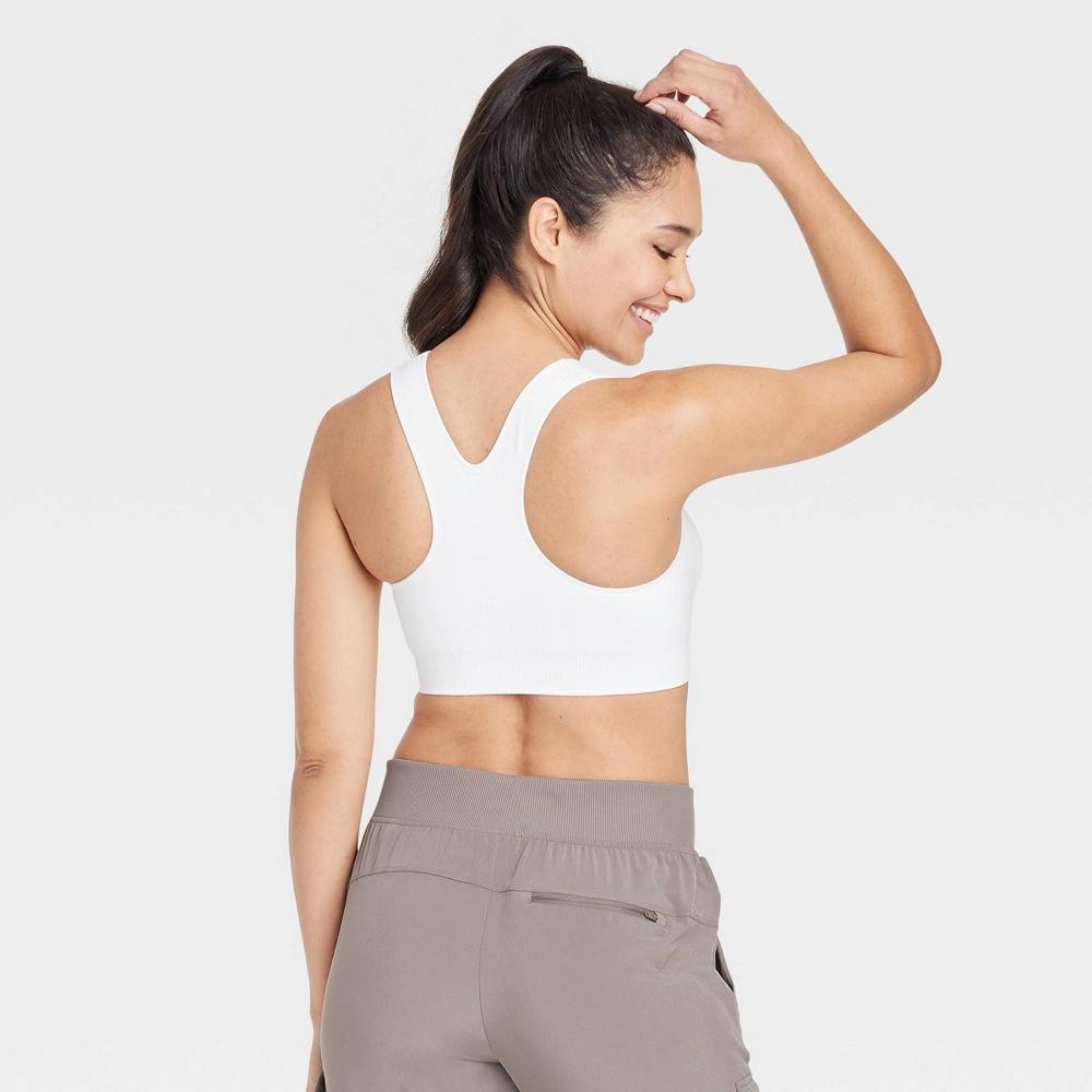 Womens Seamless Medium Support Racerback Midline Sports Bra - All In Motion White S: Removable Padding, Knit Product Image