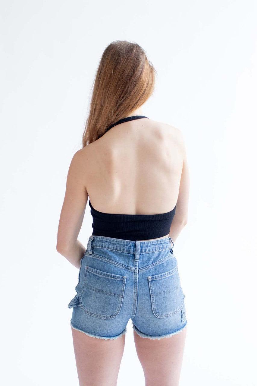 Black Seamless Deep V Halter Neck Product Image