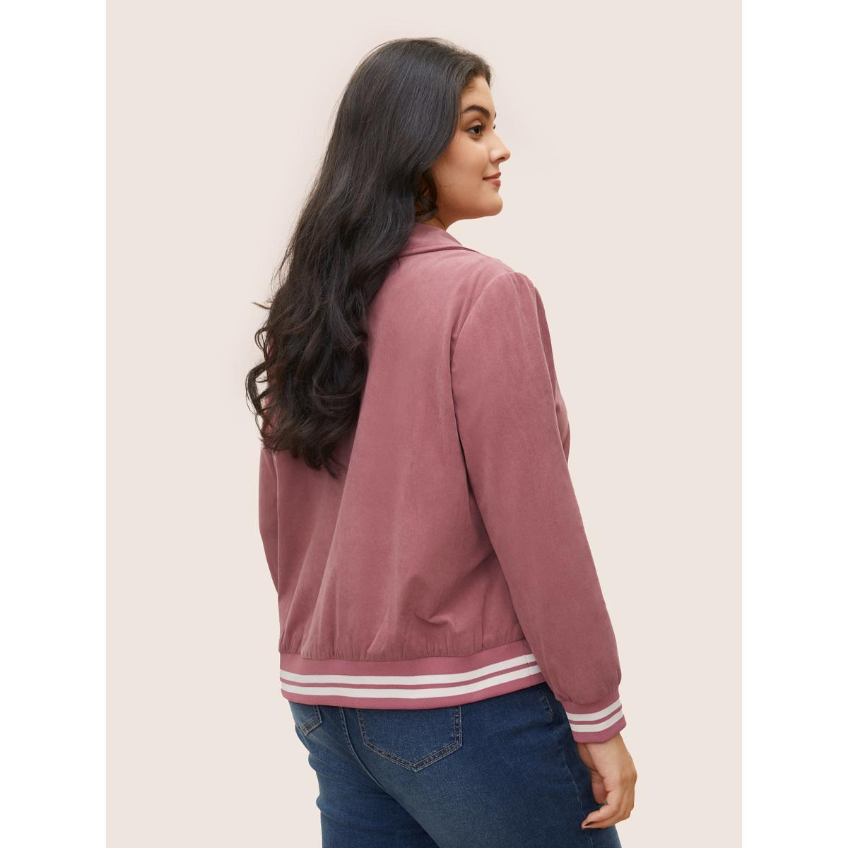 Plus Size Contrast Trim Button Through Rib Knit Jacket Women DustyPink Non Slanted pocket Everyday Jackets BloomChic 30/6X Product Image