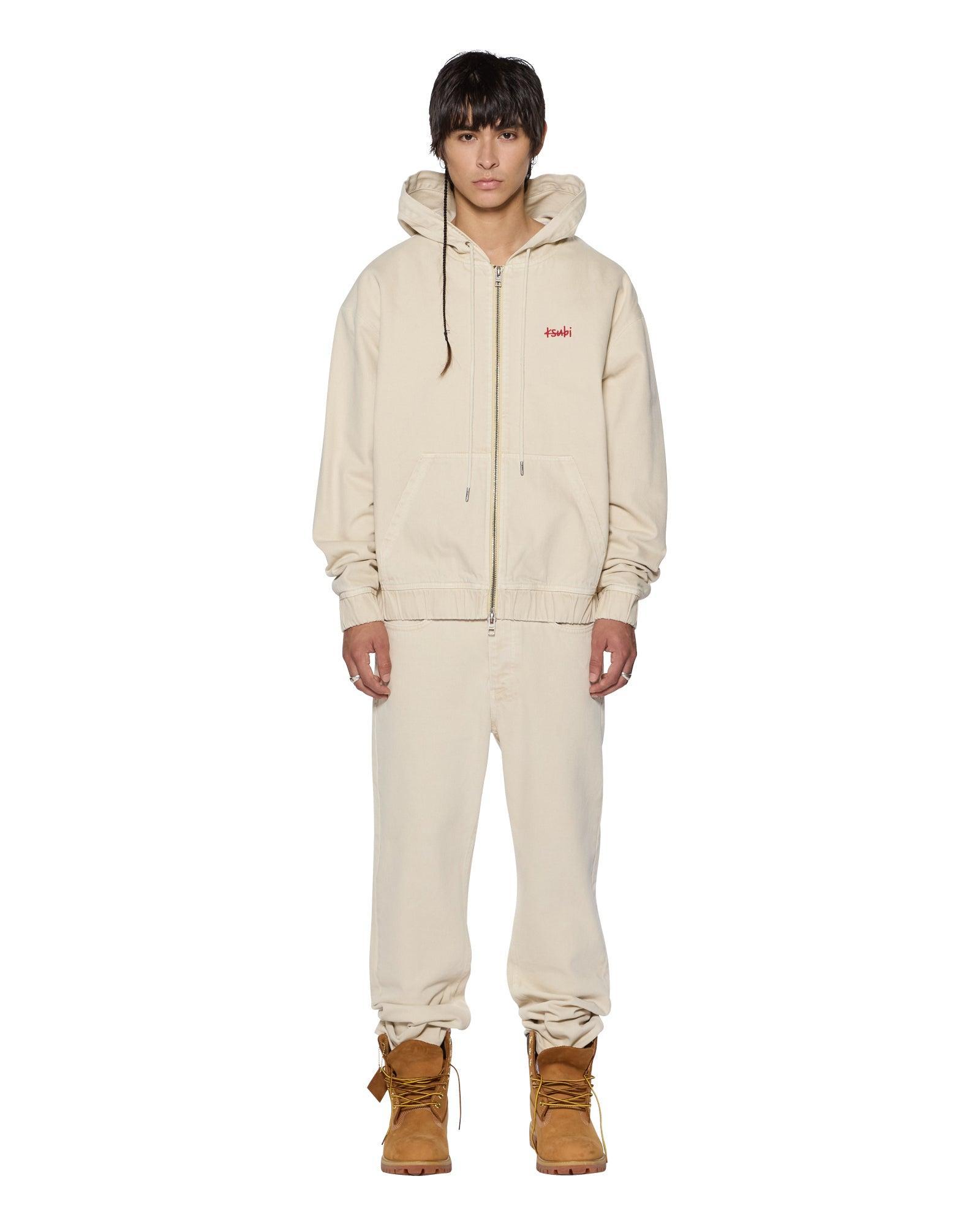 ZIPPED DENIM HOODIE ECRU Male Product Image