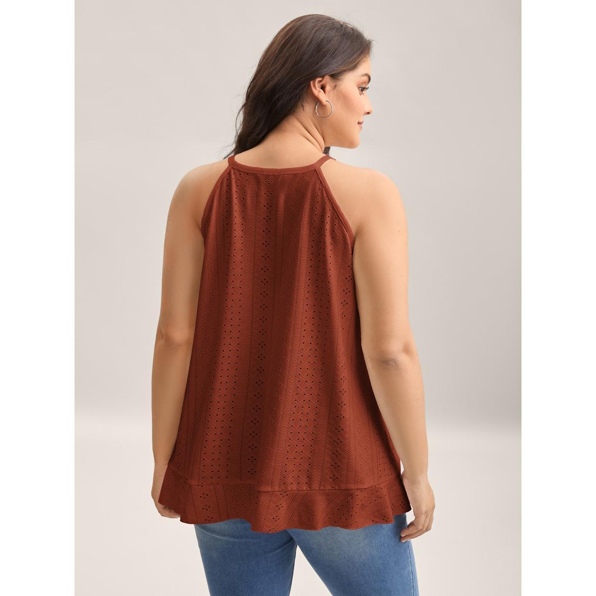 Plus Size Textured Knit Overlap Hem Tank Top Women Browncoffeecolor Overlapping Round Neck Everyday-Casual Tank Tops Camis BloomChic 22-24/3X Product Image