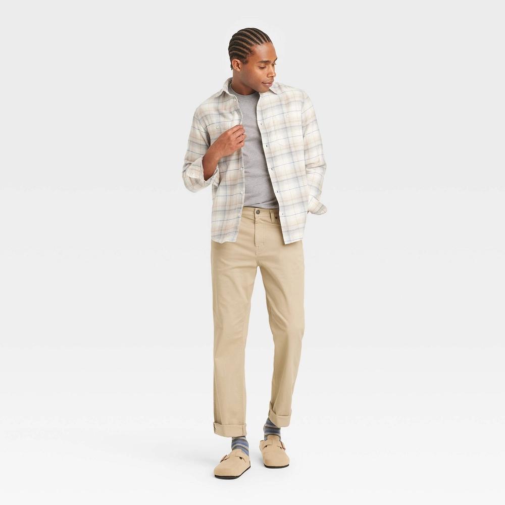 Mens Mid-Weight Flannel Long Sleeve Button-Down Shirt - Goodfellow & Co Cream XL Product Image