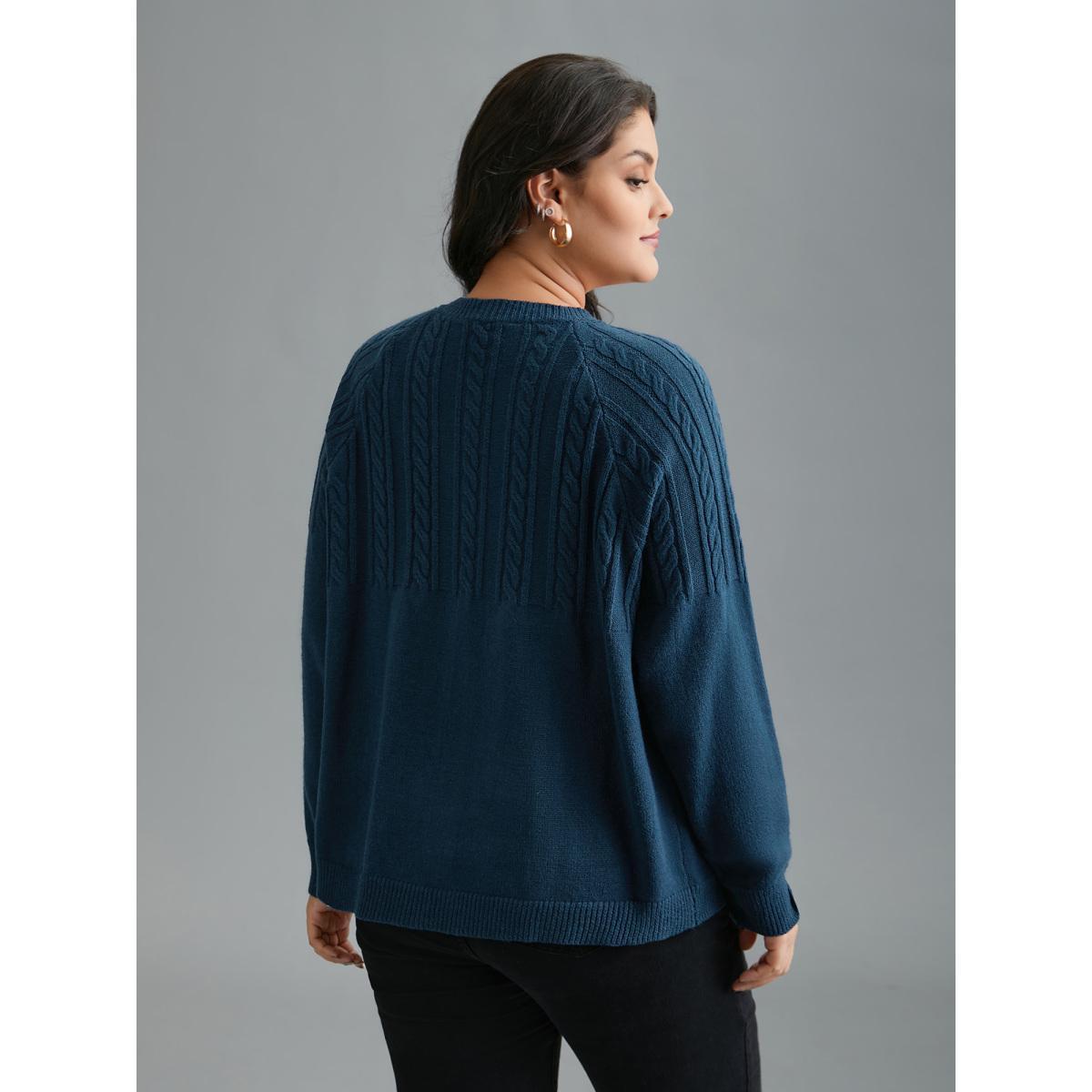 Plus Size Supersoft Essentials Cable Knit Open-Front Cardigan Aegean Women Casual Loose Long Sleeve Everyday Cardigans BloomChic 12/L Product Image
