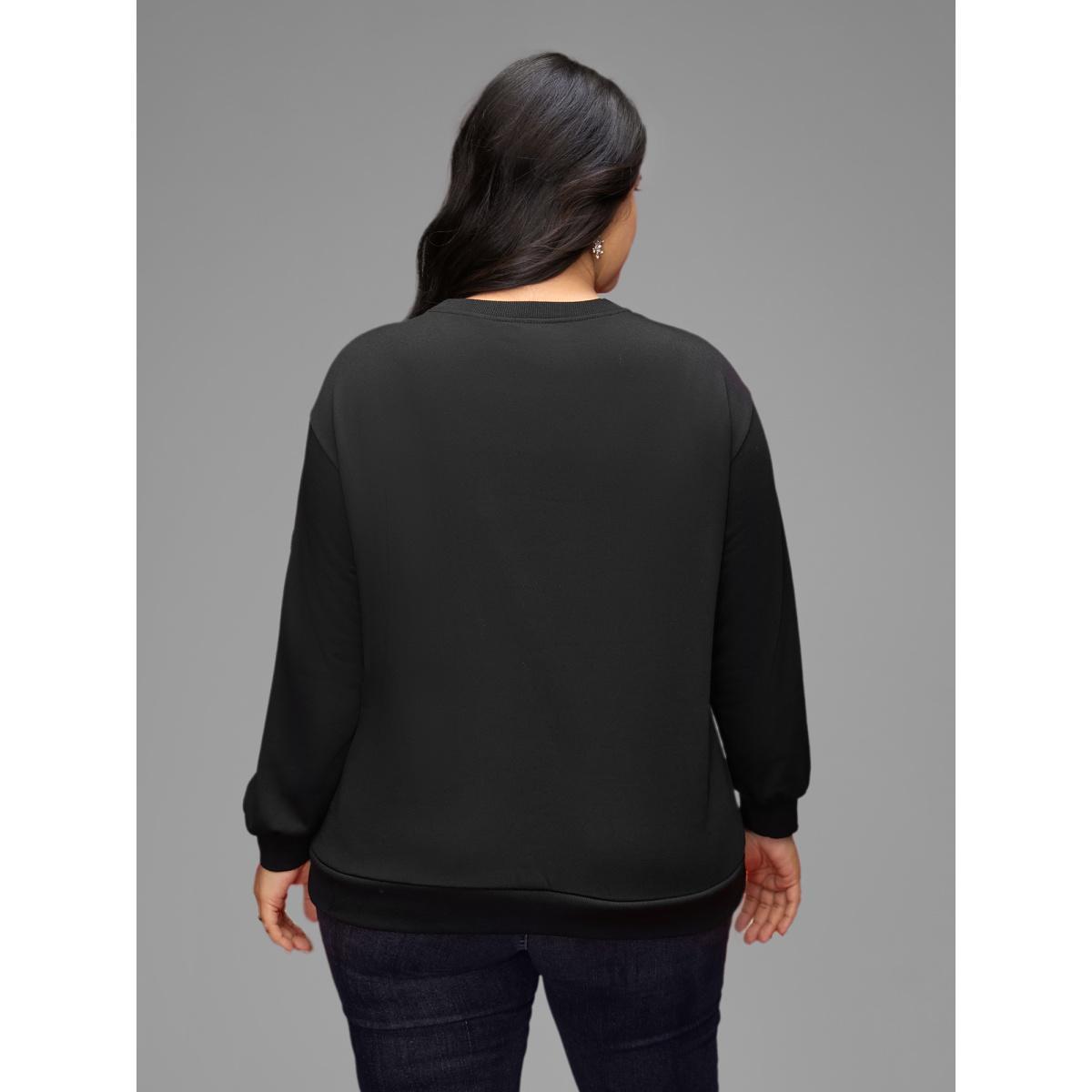 Plus Size Sequin Heart Embellished Puffy Sleeves Sweatshirt Women Black Casual Round Neck Everyday Sweatshirts BloomChic 22-24/3X Product Image